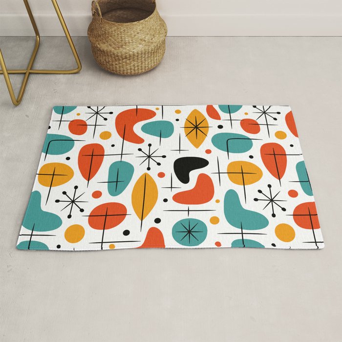 Retro Mid Century Modern Atomic Starburst Pattern Rug Gallery Image 1