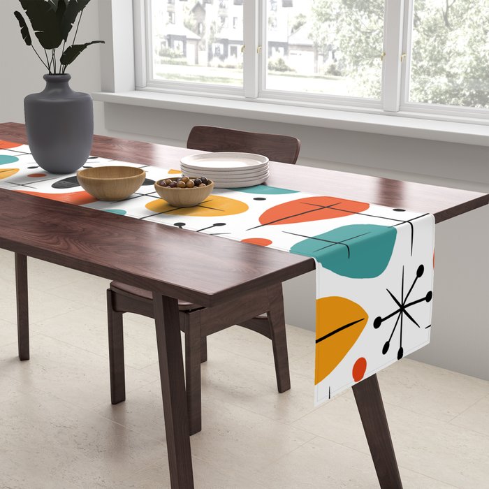 Retro Mid Century Modern Atomic Starburst Pattern Table Runner Gallery Image 2