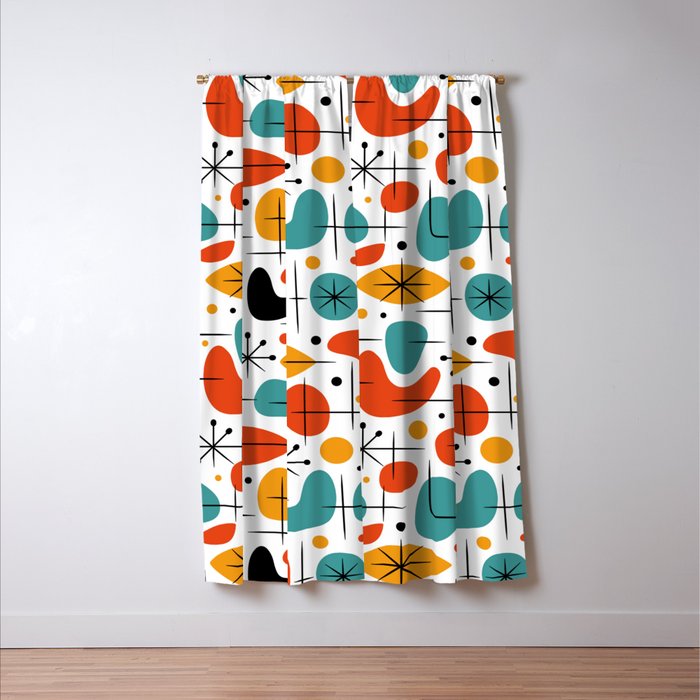 Retro Mid Century Modern Atomic Starburst Pattern Window Curtain Gallery Image 3