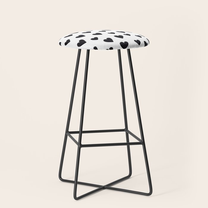Hearts Love Black and White Pattern Stool Gallery Image 1