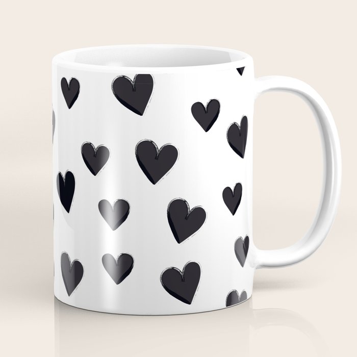 Hearts Love Black and White Pattern Coffee Mug