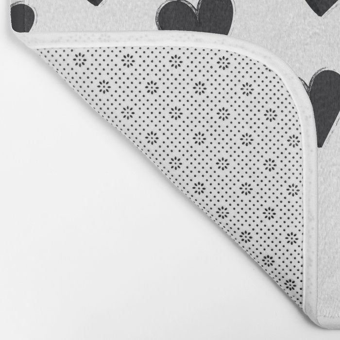 Hearts Love Black and White Pattern Bath Mat Gallery Image 2