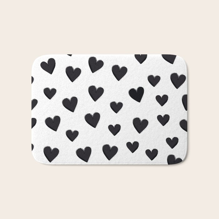 Hearts Love Black and White Pattern Bath Mat Gallery Image 1
