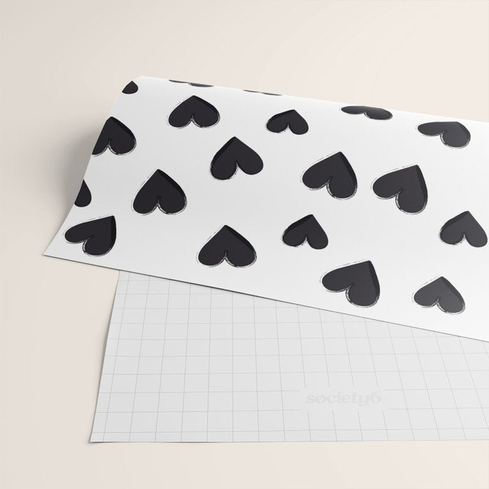 Hearts Love Black and White Pattern Wrapping Paper Gallery Image 2