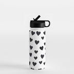 Hearts Love Black and White Pattern Water Bottle Gallery Image 1