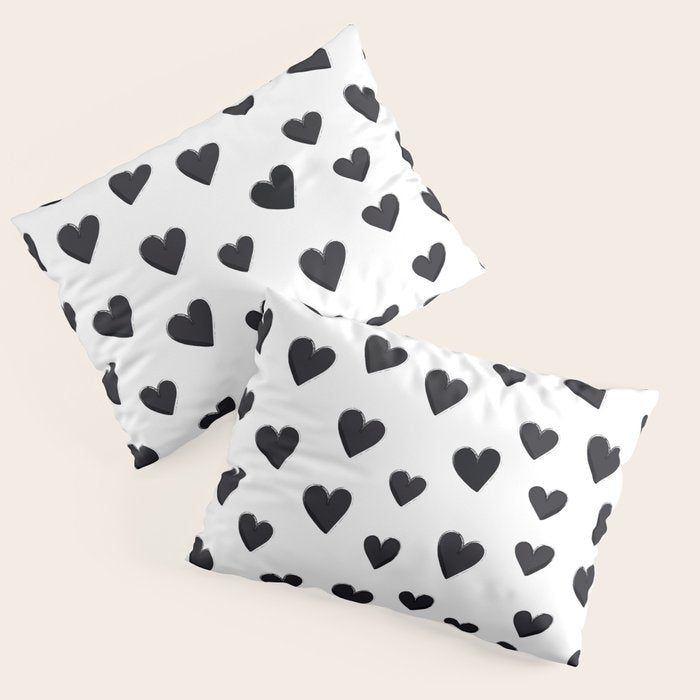 Hearts Love Black and White Pattern Pillow Sham Gallery Image 1