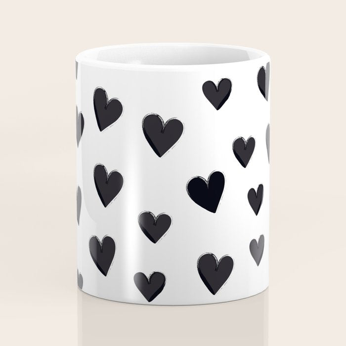 Hearts Love Black and White Pattern Coffee Mug Gallery Image 4