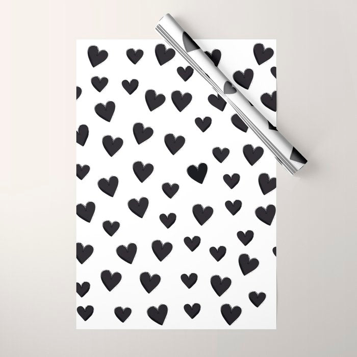 Hearts Love Black and White Pattern Wrapping Paper Gallery Image 1