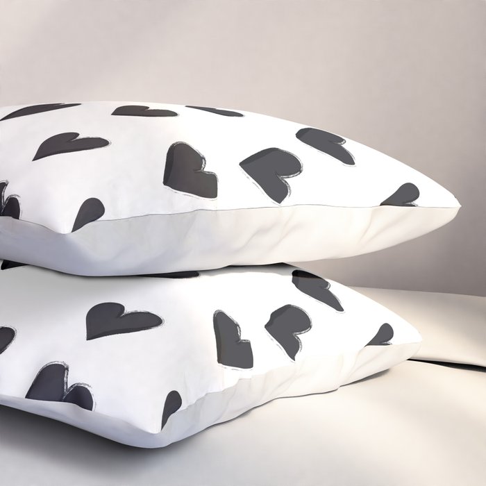 Hearts Love Black and White Pattern Pillow Sham Gallery Image 3