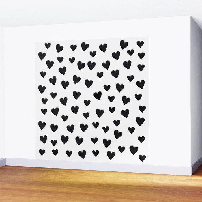 Hearts Love Black and White Pattern Wall Mural Gallery Image 2