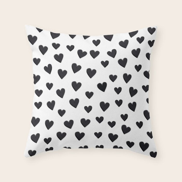 Hearts Love Black and White Pattern Throw Pillow Gallery Image 6
