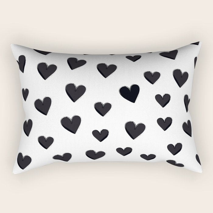Hearts Love Black and White Pattern Rectangular Pillow Gallery Image 1