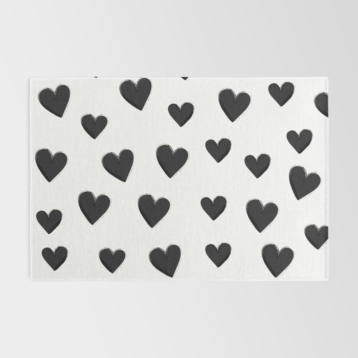 Hearts Love Black and White Pattern Rug Gallery Image 2