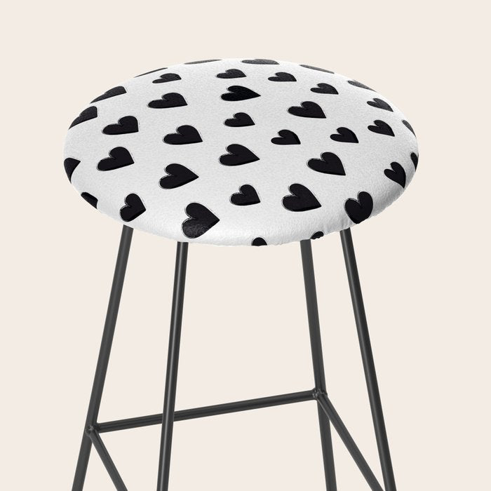Hearts Love Black and White Pattern Stool Gallery Image 2