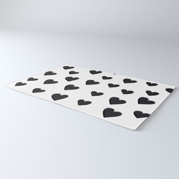 Hearts Love Black and White Pattern Rug Gallery Image 3