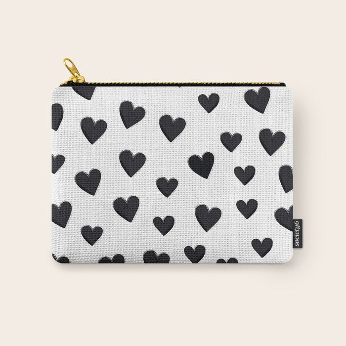 Hearts Love Black and White Pattern Carry All Pouch Gallery Image 1