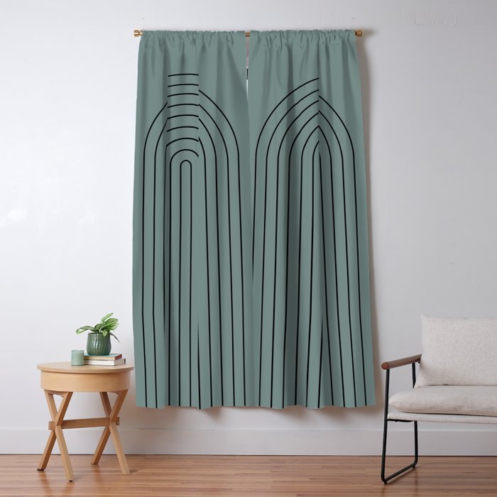 Minimal Arch XLV Neutral Teal Modern Geometric Lines Window Curtain Gallery Image 5