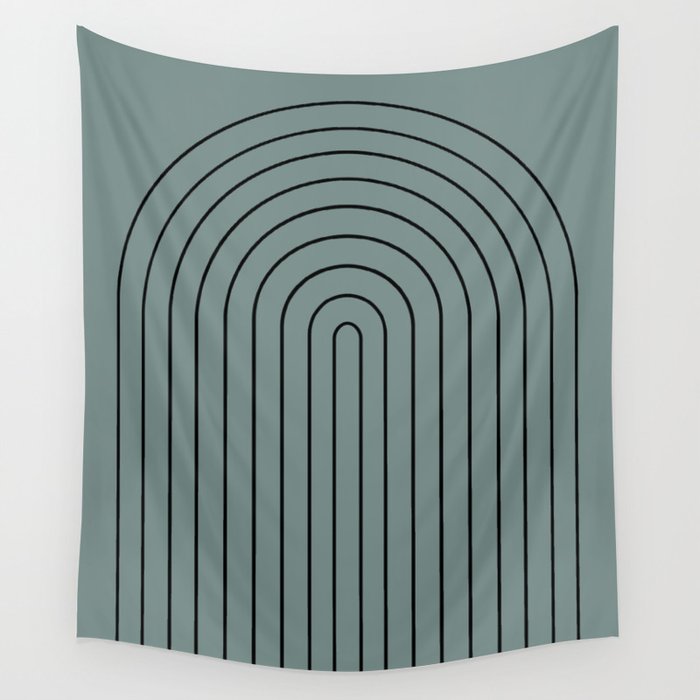 Minimal Arch XLV Neutral Teal Modern Geometric Lines Wall Tapestry Gallery Image 4