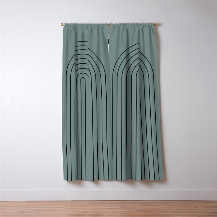 Minimal Arch XLV Neutral Teal Modern Geometric Lines Window Curtain Gallery Image 3