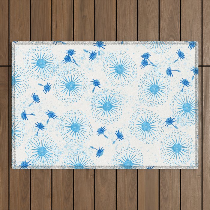 Make A Wish Dandelion Pattern in Sky Blue & Off White Outdoor Rug Gallery Image 1