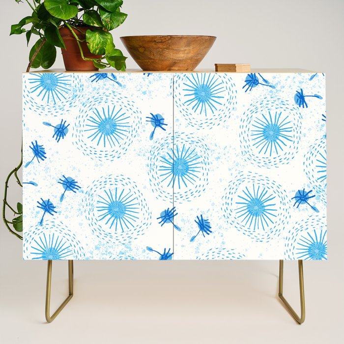 Make A Wish Dandelion Pattern in Sky Blue & Off White Credenza Gallery Image 1
