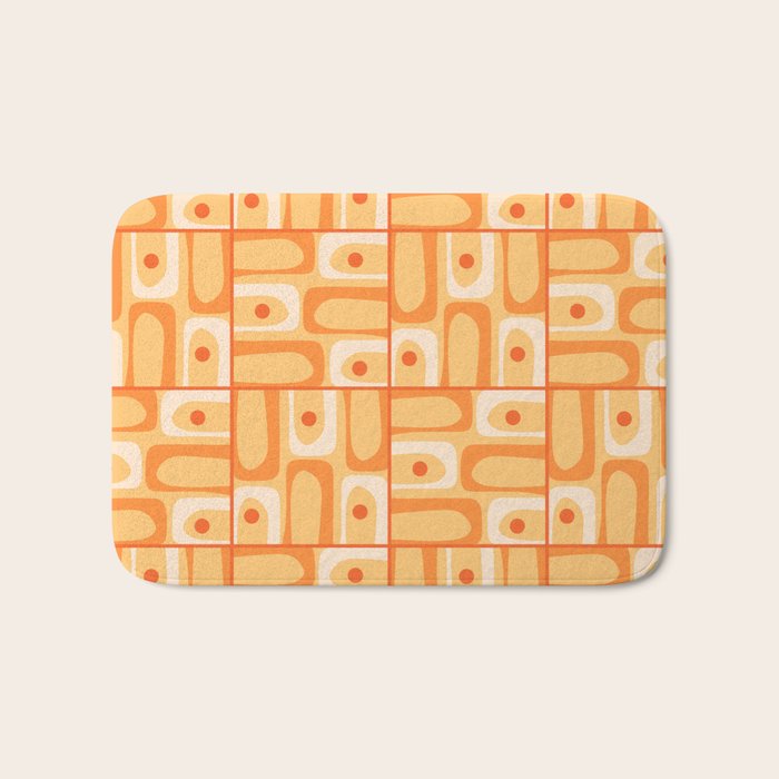 Mid Century Modern Piquet Abstract Multi Tiled Geometric Pattern in Orange Tangerine Tones Bath Mat Gallery Image 1