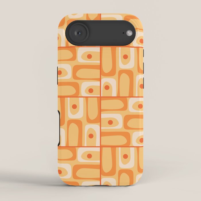 Mid Century Modern Piquet Abstract Multi Tiled Geometric Pattern in Orange Tangerine Tones iPhone Case Gallery Image 2