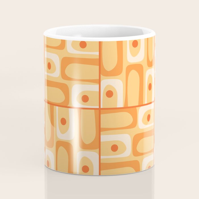 Mid Century Modern Piquet Abstract Multi Tiled Geometric Pattern in Orange Tangerine Tones Coffee Mug Gallery Image 4