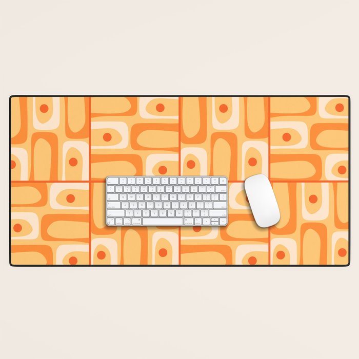 Mid Century Modern Piquet Abstract Multi Tiled Geometric Pattern in Orange Tangerine Tones Desk Mat Gallery Image 1