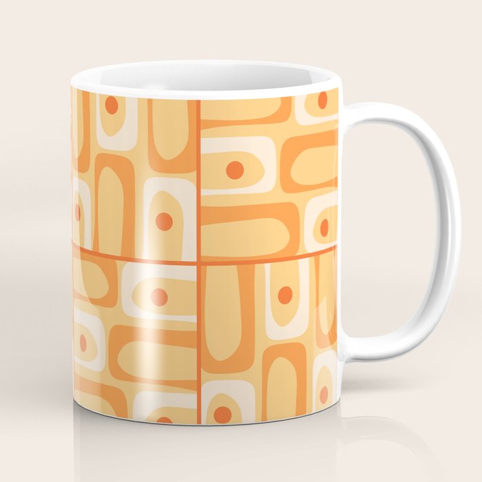 Mid Century Modern Piquet Abstract Multi Tiled Geometric Pattern in Orange Tangerine Tones Coffee Mug Gallery Image 1