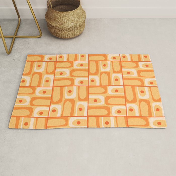 Mid Century Modern Piquet Abstract Multi Tiled Geometric Pattern in Orange Tangerine Tones Rug Gallery Image 1