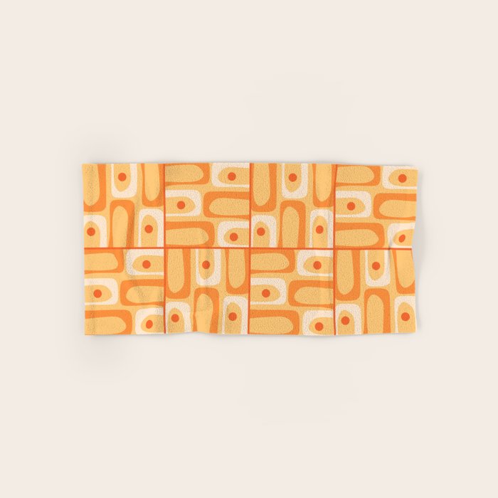 Mid Century Modern Piquet Abstract Multi Tiled Geometric Pattern in Orange Tangerine Tones Bath Towel Gallery Image 1