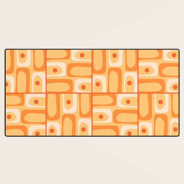 Mid Century Modern Piquet Abstract Multi Tiled Geometric Pattern in Orange Tangerine Tones Desk Mat Gallery Image 3