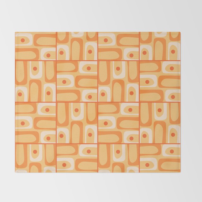 Mid Century Modern Piquet Abstract Multi Tiled Geometric Pattern in Orange Tangerine Tones Throw Blanket Gallery Image 2