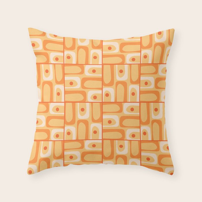 Mid Century Modern Piquet Abstract Multi Tiled Geometric Pattern in Orange Tangerine Tones Throw Pillow Gallery Image 1