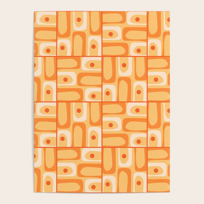 Mid Century Modern Piquet Abstract Multi Tiled Geometric Pattern in Orange Tangerine Tones Poster Gallery Image 4
