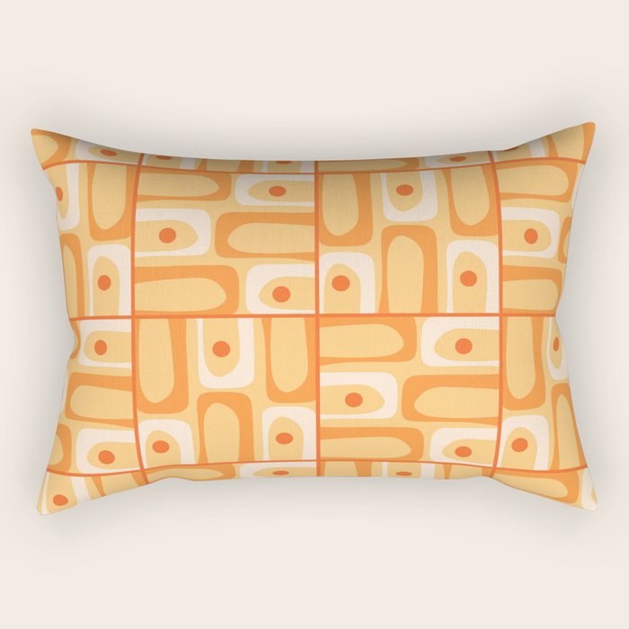 Mid Century Modern Piquet Abstract Multi Tiled Geometric Pattern in Orange Tangerine Tones Rectangular Pillow Gallery Image 2
