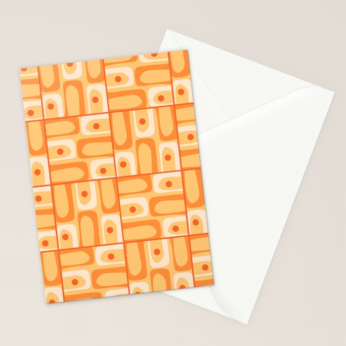 Mid Century Modern Piquet Abstract Multi Tiled Geometric Pattern in Orange Tangerine Tones Stationery Card Gallery Image 2