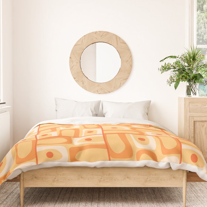 Mid Century Modern Piquet Abstract Multi Tiled Geometric Pattern in Orange Tangerine Tones Duvet Cover Gallery Image 3