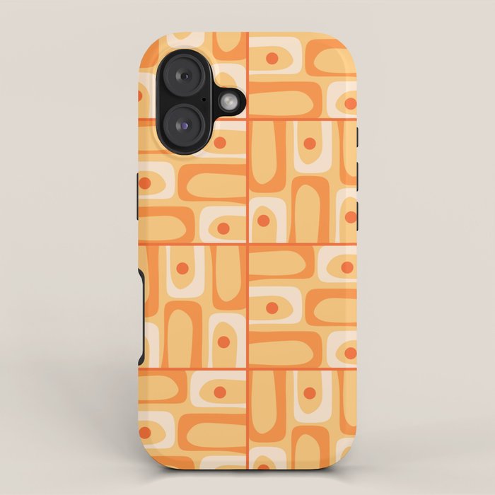 Mid Century Modern Piquet Abstract Multi Tiled Geometric Pattern in Orange Tangerine Tones iPhone Case Gallery Image 1