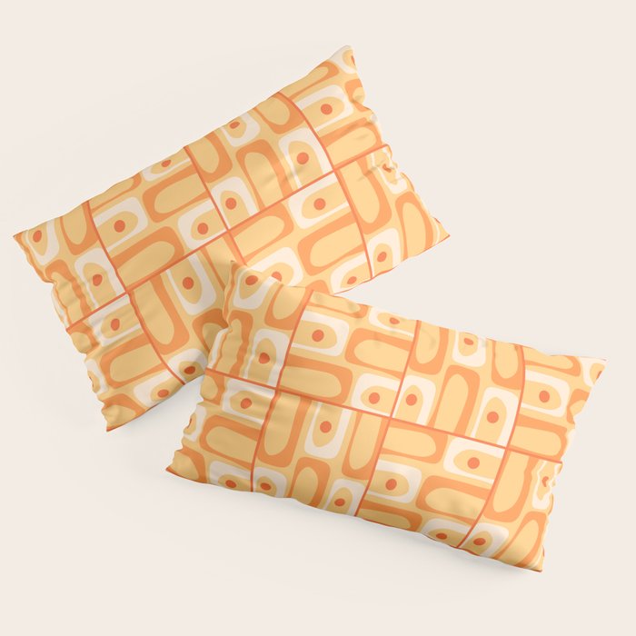 Mid Century Modern Piquet Abstract Multi Tiled Geometric Pattern in Orange Tangerine Tones Pillow Sham Gallery Image 2