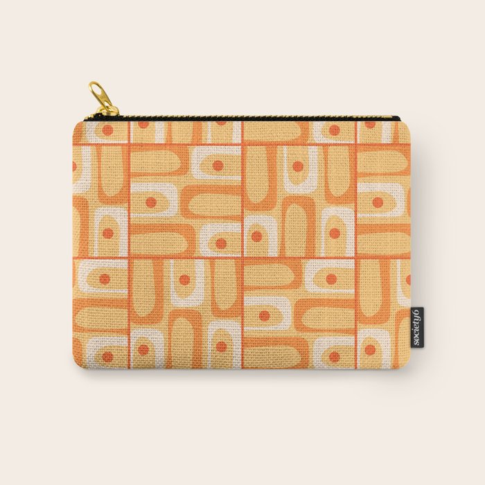 Mid Century Modern Piquet Abstract Multi Tiled Geometric Pattern in Orange Tangerine Tones Carry All Pouch Gallery Image 1