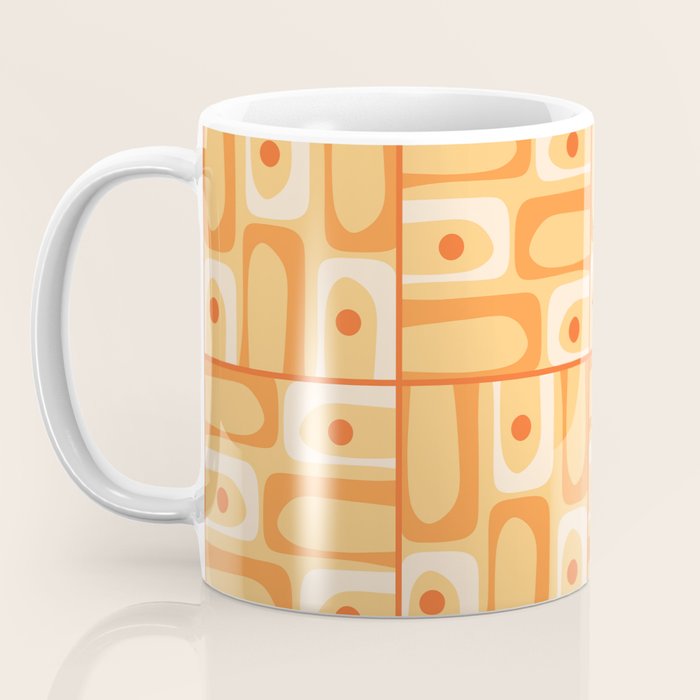 Mid Century Modern Piquet Abstract Multi Tiled Geometric Pattern in Orange Tangerine Tones Coffee Mug Gallery Image 3