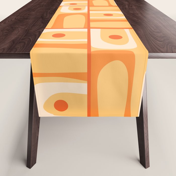 Mid Century Modern Piquet Abstract Multi Tiled Geometric Pattern in Orange Tangerine Tones Table Runner Gallery Image 1