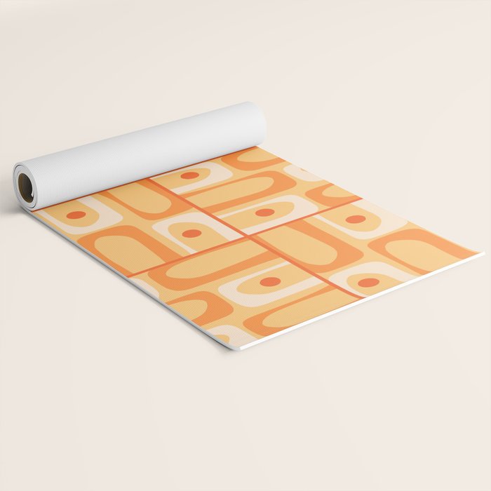 Mid Century Modern Piquet Abstract Multi Tiled Geometric Pattern in Orange Tangerine Tones Yoga Mat Gallery Image 2