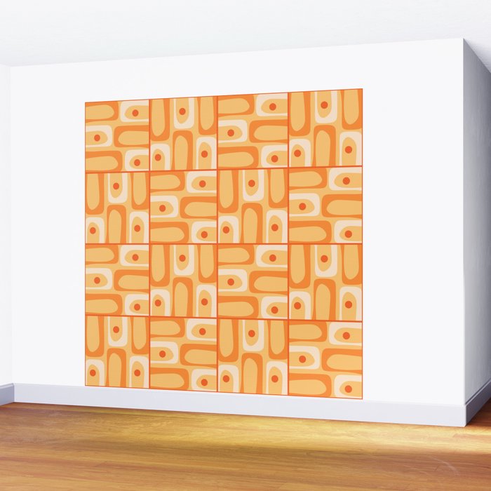 Mid Century Modern Piquet Abstract Multi Tiled Geometric Pattern in Orange Tangerine Tones Wall Mural Gallery Image 2
