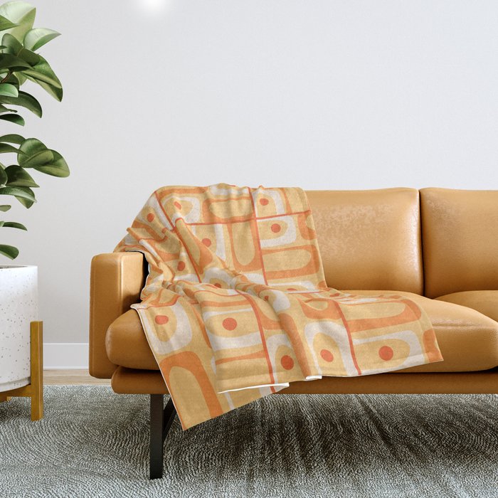Mid Century Modern Piquet Abstract Multi Tiled Geometric Pattern in Orange Tangerine Tones Throw Blanket Gallery Image 1