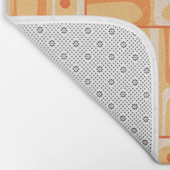 Mid Century Modern Piquet Abstract Multi Tiled Geometric Pattern in Orange Tangerine Tones Bath Mat Gallery Image 2