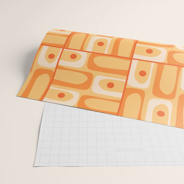 Mid Century Modern Piquet Abstract Multi Tiled Geometric Pattern in Orange Tangerine Tones Wrapping Paper Gallery Image 2