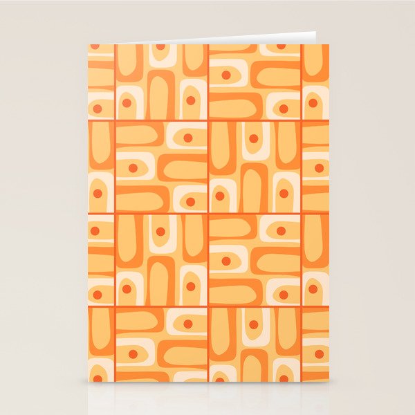 Mid Century Modern Piquet Abstract Multi Tiled Geometric Pattern in Orange Tangerine Tones Stationery Card Gallery Image 2